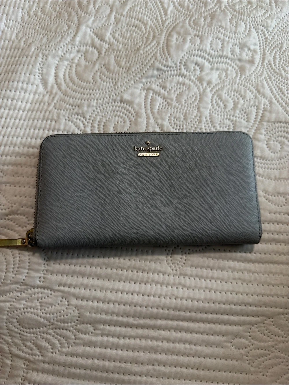 Kate Spade Gray Blue Zip-Around Wallet
